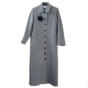 MACKINTOSH Long Wool Coat Vintage Grey Herringbone Overcoat Womens Small 90s 80s